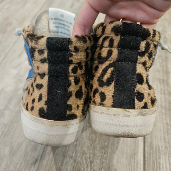 Golden Goose Slide High Top Sneakers Womens Size 37 US 6.5 Leopard Calf Hair - Picture 4 of 16